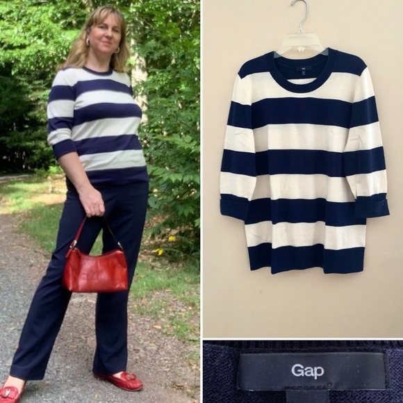 GAP Sweaters - Gap striped crewneck sweater with 3/4 sleeves. Size Xl